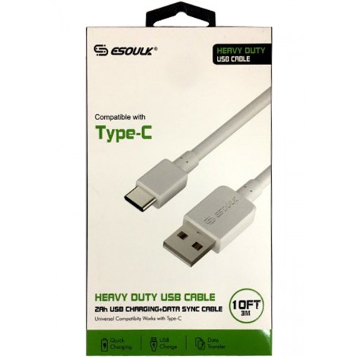 C Type USB Data Cable 10 FT (Heavy Duty)_White